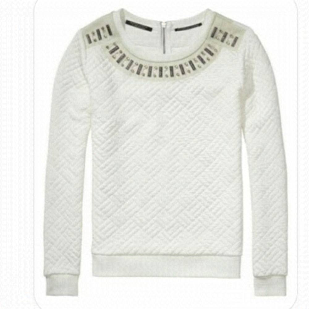 MAISON Scotch Quilted Embellished Neck Sweater